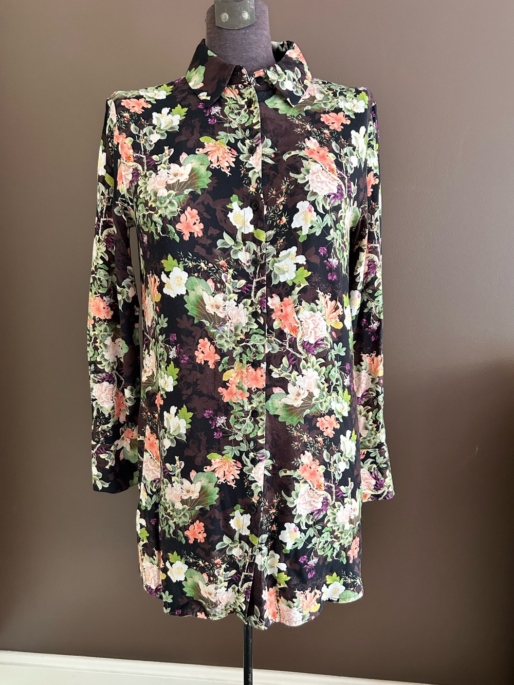 Alice + Olivia Floral Button-Up Tunic Shirt